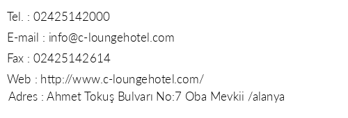 Sunprime C Lounge Hotel & Spa telefon numaralar, faks, e-mail, posta adresi ve iletiim bilgileri